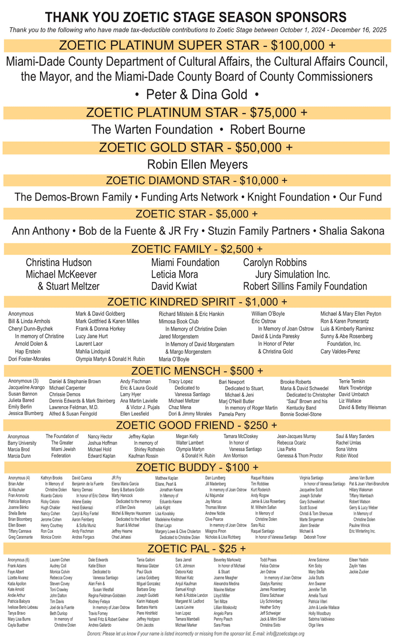 Sponsors of Zoetic Stage