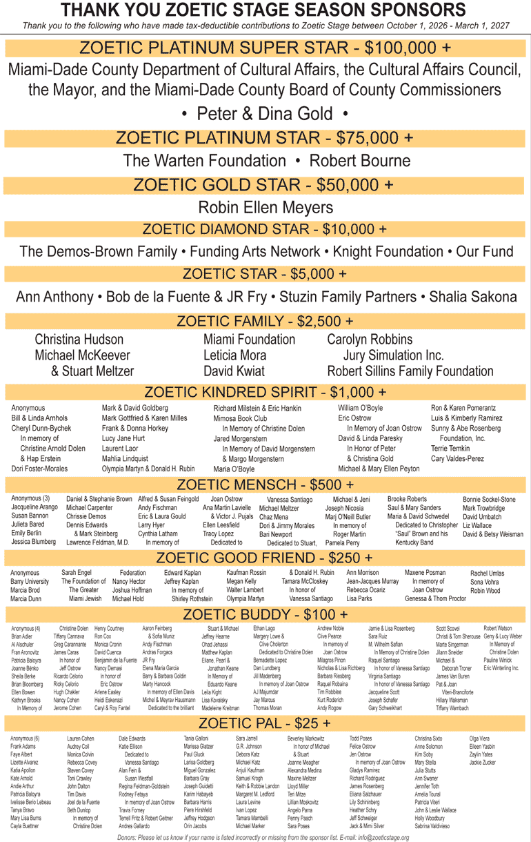Sponsors of Zoetic Stage